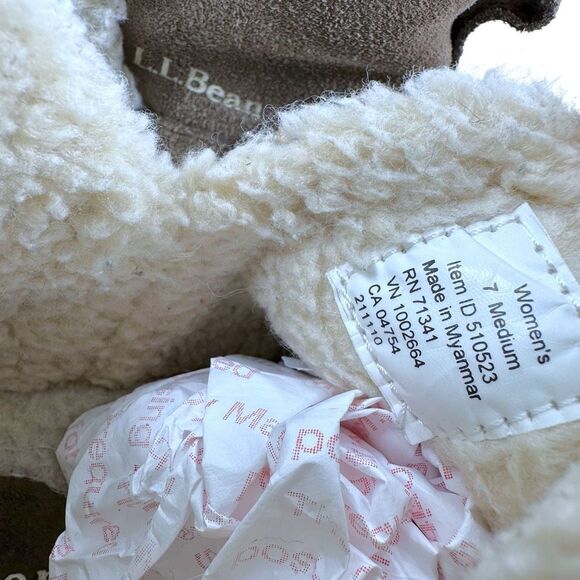 L.L. Bean Suede Leather Sherpa Lined Mountain Slipper Moccasin Ankle Boots Women - Picture 3 of 9